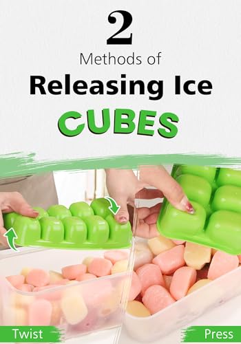 DOQAUS Ice Cube Tray with Lid and Bin - 4 Pack Ice Bucket Kits, Stackable Silicone Ice Trays for Freezer, Easy Pop Out, BP...