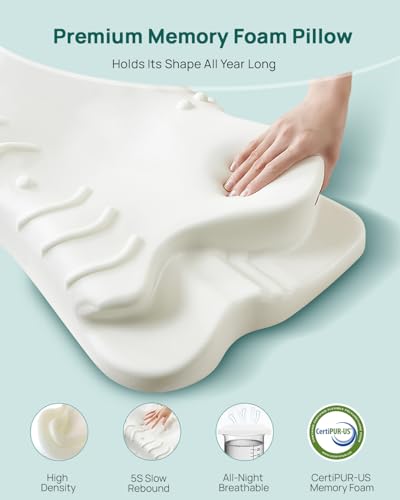 Releep Adjustable Cervical Neck Pillow, Cooling Orthopedic Ergonomic Contour Pillow, Memory Foam Neck Pillows for Back Sto...