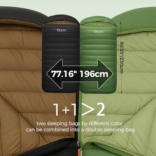 QEZER XL Sleeping Bag-600 Fill Power Down Sleeping Bag for Adults, Ultralight Ideal for Backpacking, Camping, Hiking