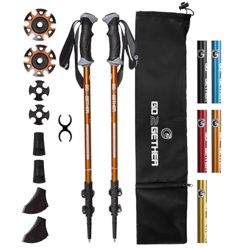 G2 GO2GETHER Aluminum Trekking Poles - Quick Adjustable Locks, Comfort Handle, Padded Strap, Snow Baskets - Walking Sticks...