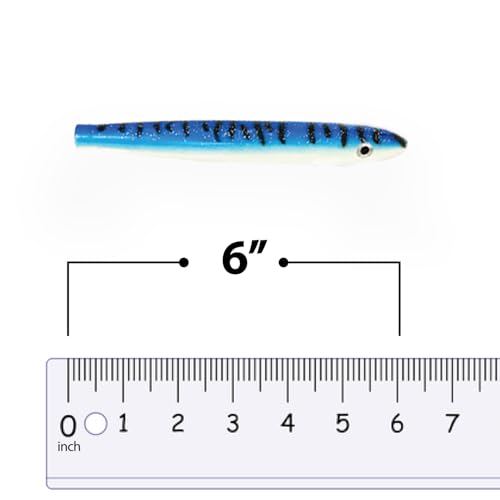 6" Cedar Plug Lures, 6 Pcs Blue/White Unrigged, for Offshore Trolling, Includes Saltwater Lure Bag, Ideal for Tuna Fishing