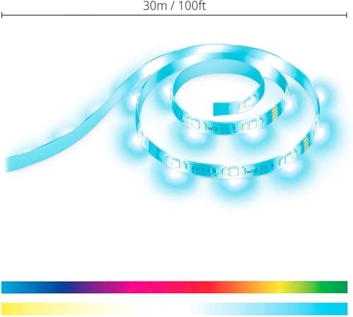 WiZ Connected Smart Light Strip - Sunset to Sunrise Automation + Preset Light Modes + Control with Voice or App, Full Color RGB, 100 ft Cut to Fit