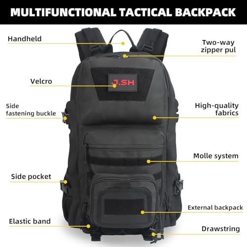 J.SH Military Tactical Backpack for Men Heavy Duty Hiking Rucksack Army MOLLE System 50L Large Capacity Backpack Waterproo...