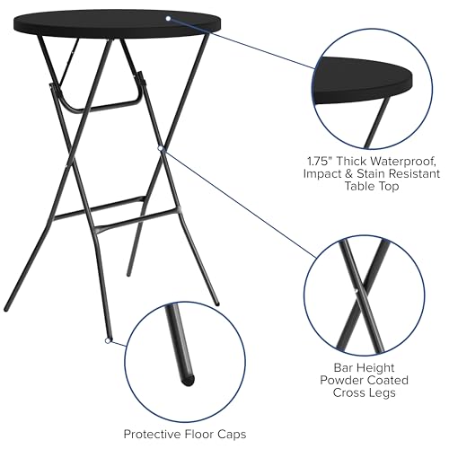 Flash Furniture Elon Round Folding Bar Height Table for Parties and Commercial Events, Indoor/Outdoor Plastic Bar Height F...