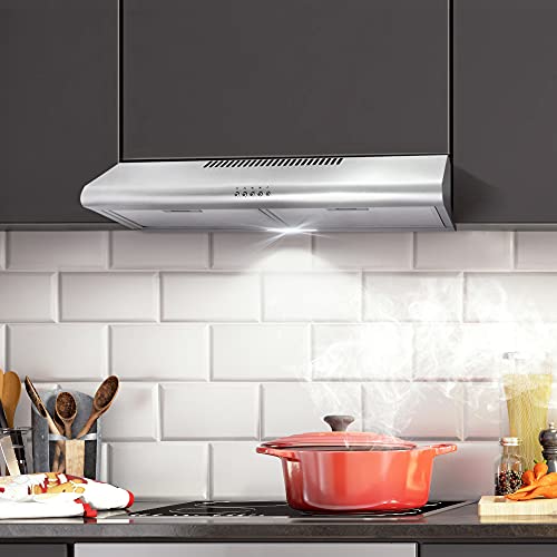 COSMO COS-5MU30 30 in. Delta Collection Ducted Under Cabinet Range Hood, Button Controls, Reusable Filters, LED Lights, St...