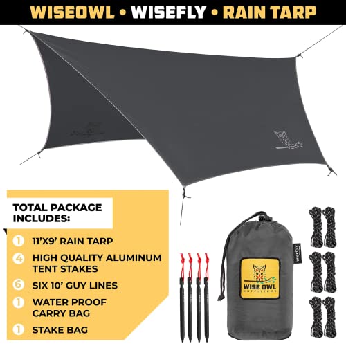 Wise Owl Outfitters Hammock Rain Fly – Waterproof Camping Tarp Cover with Tent Stakes & Carry Bag, Ultralight Shelter for ...