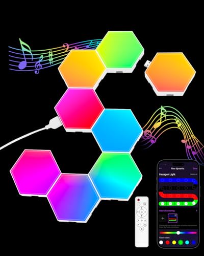 JIMIMORO Hexagon LED Light Panels 8 Pack – RGB Wall Decor Lights with Music Sync, App & Remote – Modular Home & Christmas ...
