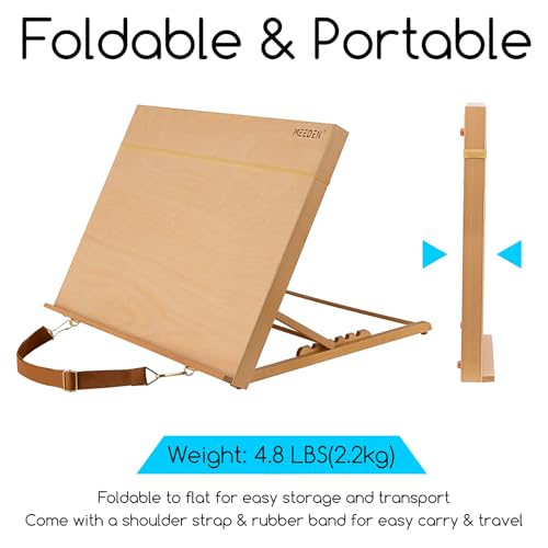 MEEDEN A2 Wooden Tabletop Easel for Painting, 5-Position Adjustable Drawing & Sketching Board with Shoulder Strap, Portabl...