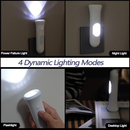 ROSSEX 4 in 1 Emergency Lights for Home Power Failure, 3 Pcs Rechargeable LED Flashlight Plug in Wall, Automatic Turn-On P...