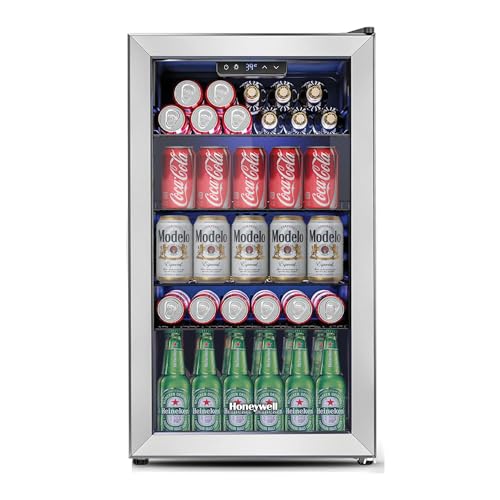 Honeywell Beverage Refrigerator and Cooler, 116 Can Mini Fridge with Glass Door for Soda Beer or Wine for Office or Bar wi...