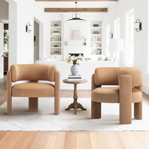 COLAMY Modern Velvet Accent Chairs Set of 2, Upholstered Barrel Chairs, Comfy Side Arm Chairs with 3 Legs for Living Room,...