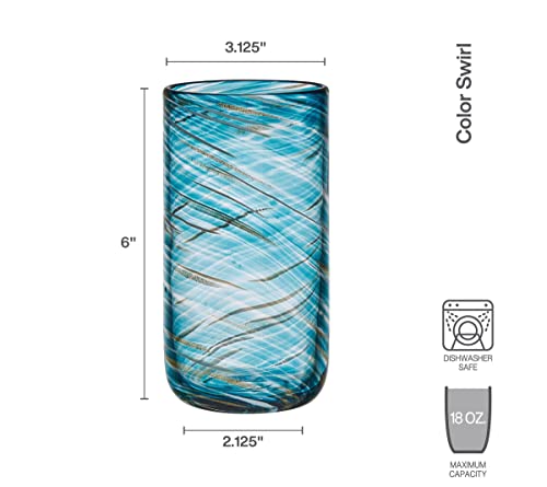 Mikasa Color Swirl Highball Tumbler Cups, Set of 4, Blue