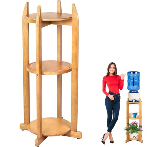 Natural Solid Wood Water Dispenser Floor Stand (32.8" Hight-11.2" Wide) Drink Dispenser Floor Stand with 3 Round Shelfs In...