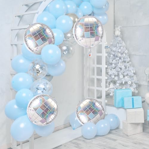 4pcs Big Disco Ball Balloons, Disco Ball Ballons Decorations Big Disco Ball Balloons Mirror Ball Balloons for 70s Baby Sho...