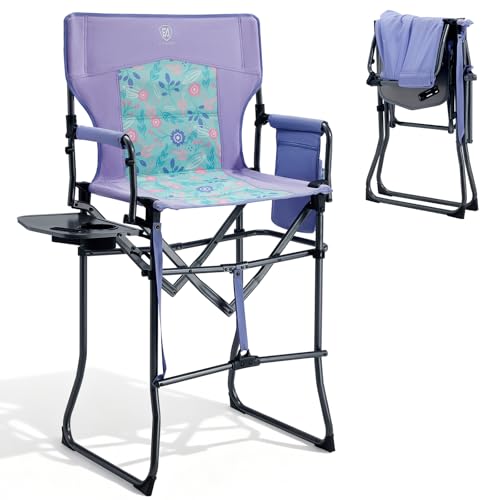 EVER ADVANCED Portable 30.7" Seat Height Tall Folding Chair Directors Chair High Foldable Bar Stool with Side Table for Ma...