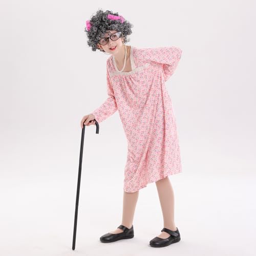 VICAMB 13PCS 100 Days of School Costume Girls Old Lady Costume Kids Grandma Dress Granny Costume Outfit
