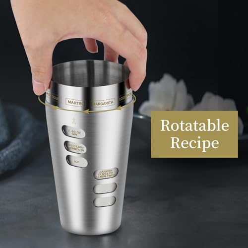 Cocktail Shaker Martini Shaker Set with Recipe, 24 oz Martini Shaker Drink Shaker Drink Mixer Stainless Steel Cocktail Sha...