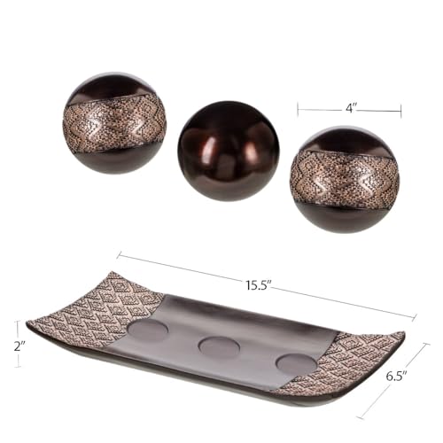 Creative Scents Dublin Brown Tray and Ball Set - Living Room, Entry Table Decor Centerpiece Table Decorations - Decorative...