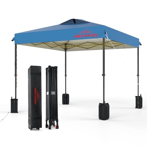Benass 12x12 Pop Up Canopy, Easy Up Canopy Tent, Heavy Duty Tents for Parties, One Person Set Up Event Tent, Light Blue