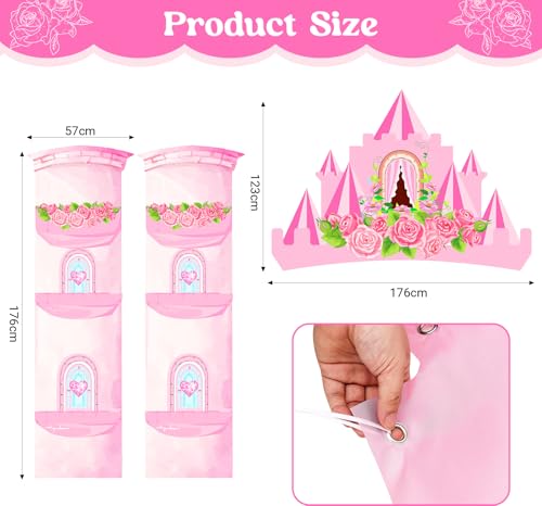 Bafeil Princess Birthday Party Decorations Supplies - Castle Door Porch Banner Backdrop and Pink Foil Fringe Curtains for ...