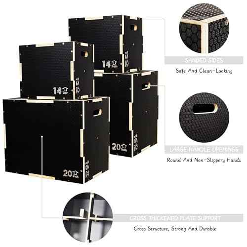Fitvids 3-in-1 Non-Slip Wooden Plyo box, Plyometric Jump Box for Home Gym, Step Up Box for Workout Training, Lunges, Squats, Dips, 550lbs Weight Capacity, Multiple Sizes