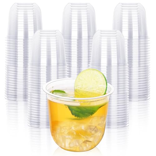 KesaPlan 50 Pcs Disposable Stemless Glasses 12oz Crystal Plastic Wine Glasses Clear Classic Cup for Meeting Weddings Birth...