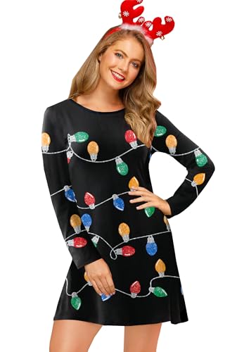 For G and PL Women's Christmas Printed Tunic Dress Long Sleeve Crewneck Casual Costume