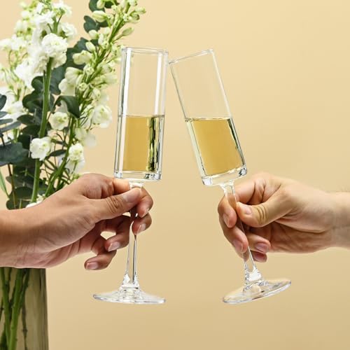 FrutPunch Champagne Glasses, Champagne Flutes Set of 2, 7OZ Long-Stemmed Wine Glasses, Crystal Glass, Elegant Sparkling Wi...