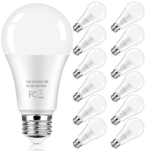 LED Light Bulbs 100 Watt Equivalent 1600 Lumens, A19 14W Super Bright Daylight White 5000K LED Bulbs, Standard E26 Medium ...