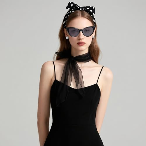 Bcxfbxd 7 Pcs 50's Women Costume Accessories Set Cat Eye Glasses Scarf Bandana Headband Drop Dot Earrings for Party Halloween