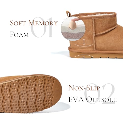 FIHCH Snow Boots for Men Genuine Suede Mens Winter Boots Outdoor Cozy Ankle Booties Faux Fur Lining Warm Fuzzy Footwear