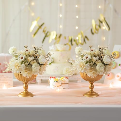 Sziqiqi Urn Vase for Wedding Centrepiece: 7.9in Gold Compote Bowl Vase Table Decorations - Floral Arrangement Pots Set of ...