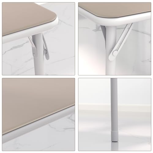 VECELO Portable Folding Card Table Square and Chair Set (5pc) with Collapsible Legs & Vinyl Upholstery, Metal, Beige