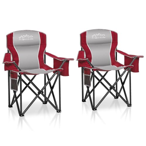 SAILARY 2PCS Folding Camping Chair Portable Outdoor Heavy Duty Padded Chairs Lawn Chair with Cup Holder, Storage Pocket an...