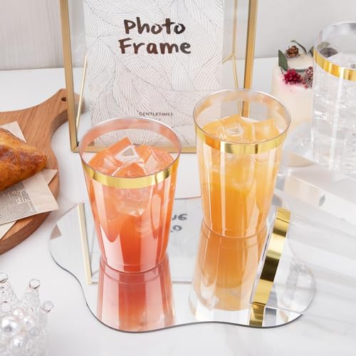 I00000 100 Pack 12 oz Gold Plastic Cups, Gold Rimmed Disposable Cups, Disposable Wine Glasses Cocktail Glasses Premium Cup...