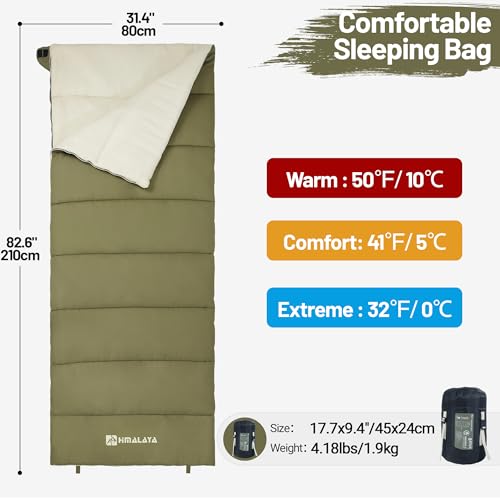 Camping Sleeping Bags for Adults, 20°F/30°F/40°F, Peached Fabric, Waterproof, Washable, Connectable, as a Blanket, Lightwe...
