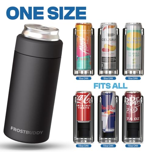 Frost Buddy Universal Mini Can Cooler – Fits 12oz Slim & 7.5oz Mini Cans – Vacuum Insulated Stainless Steel – Keeps Bevera...