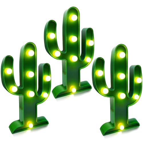 Extra Large - 3 Pack LED Cactus Light Cinco de Mayo Decorations 10 x 5.5 Inch Cactus Decor Mexican Fiesta Party Decoration...