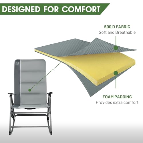 Timber Ridge Oversized Folding Rocking Camping Chair, Padded Outdoor Rocker with High Back, Portable Outdoor Chair for Pat...