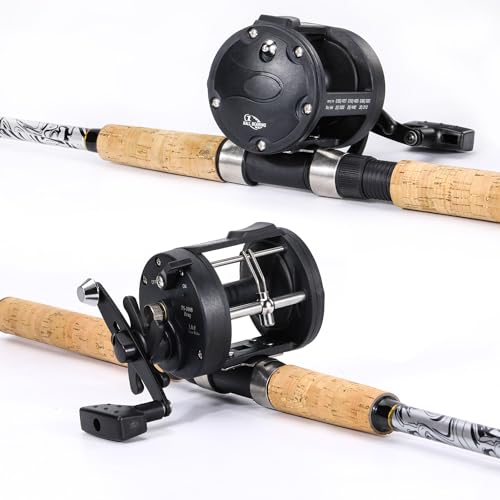 Sougayilang Fiberglass Fishing Pole Conventional Reel Combo with Durable P-Cork Rod Handle, Medium Heavy for Catfish Salmo...