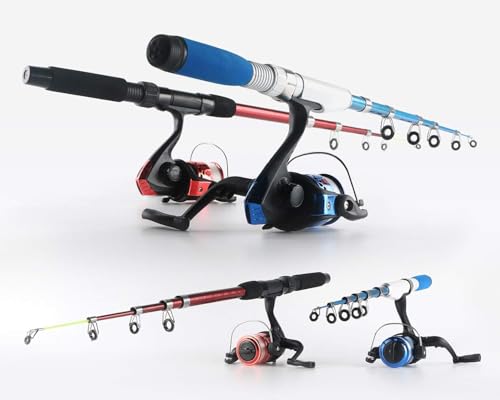 Fishing Rod Reel Combos Collapsible Fishing Rod Kit, 2PCS Telescopic Fishing Pole+2PCS Spinning Reels+Lures Hooks+Tackle B...