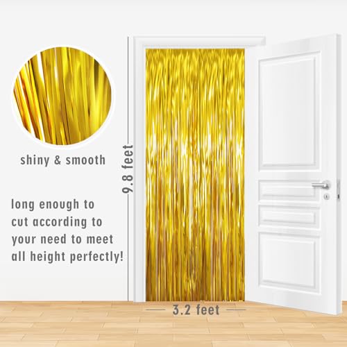 GOER 3.2 ft x 9.8 ft Metallic Tinsel Foil Fringe Curtains Party Photo Backdrop Party Streamers for Birthday,Graduation,New...