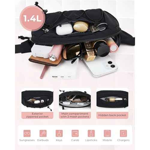 BAGSMART Fanny Packs for Women Small Belt Bag with Adjustable Strap Waist Pack for Running Workout Traveling Hiking, Black