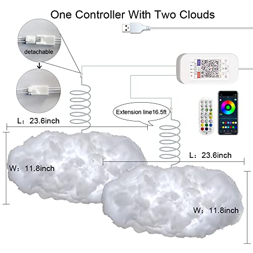 ZOKON 2PCS 3D Big Cloud lightning Light Kit Music Sync Warm Multicolor lightning Changing Strip Lights 360 Degree Wireless...