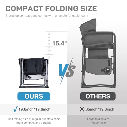 EVER ADVANCED Camping Directors' Chair with Side Table, Portable Folding with Compact Size, Heavy Duty Lawn Chair with Poc...