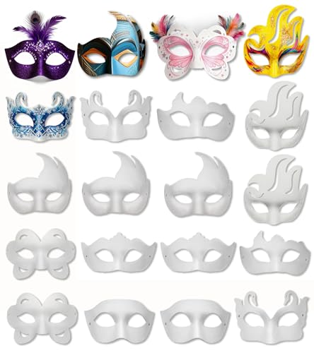 Hcaiip 15 PCS DIY White Masquerade Masks DIY Paper Blank Half Face Mask Craft Art Plain Paintable Mardi Gras Masks Hallowe...