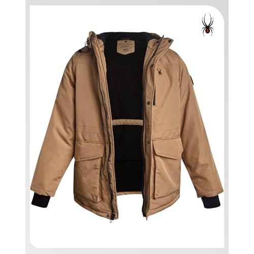 Spyder Mens Winter Coats - Polar Fleece Jacket Parka Down Winter Coat Wind Resistant Waterproof Hooded Jackets for Men