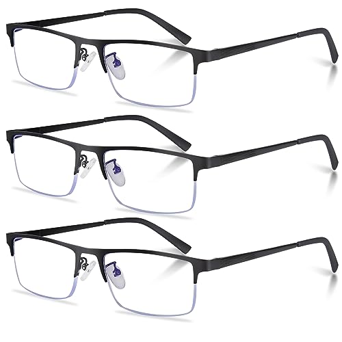 Anourney 3-Pack Reading Glasses for Men, Lightweight Metal Half Frame Blue Light Blocking Computer Readers, Stylish Filter...