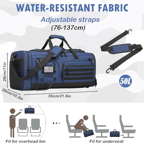 BISKLNDN Gym Bag for Men and Women, 50L Extra Large Duffle Bag, 3-in-1 Travel Sports Duffel Bags with Shoe & Laptop Compar...