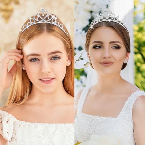 Vin Beauty 2 Pack Glittering Rhinestone Non-slip Crown Headbands for Girls Women Heart Rhinestone Tiara for Wedding Prom P...